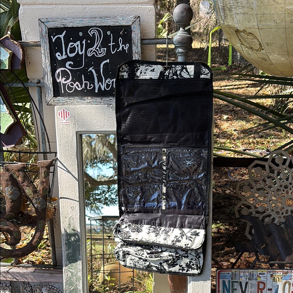 NWT black & cream toile folding travel makeup case